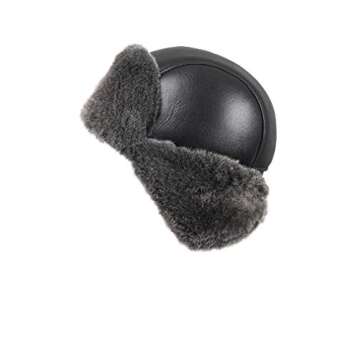 Zavelio Unisex Shearling Sheepskin Leather Aviator Russian Ushanka Trapper Winter Fur Hat Large Black