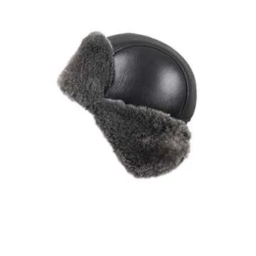 Zavelio Unisex Shearling Sheepskin Leather Aviator Russian Ushanka Trapper Winter Fur Hat Large Black