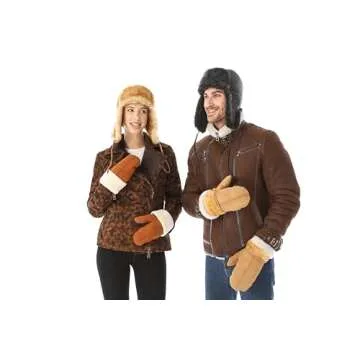 Zavelio Unisex Shearling Sheepskin Leather Aviator Russian Ushanka Trapper Winter Fur Hat Large Black