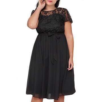 Nemidor Women's Scooped Neckline Floral lace Top Plus Size Cocktail Party Midi Dress
