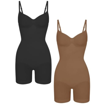 EUYZOU 2PK Shapewear Bodysuit for Women Tummy Control Seamless Sculpting Body Shaper Top - Black/Cof...