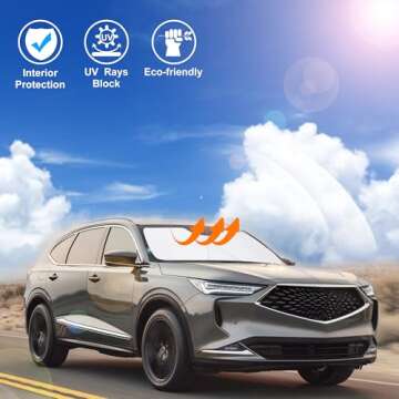 Windshield Sun Shade Custom Fit for 2021 2022 2023 2024 2025 Acura MDX Accessories Foldable Sunshade Sun Blocker Protect Car from Sun Rays & Heat Damage Keep Car Cooler