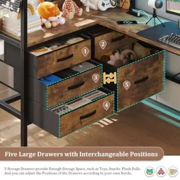 busyaeh Twin Loft Bed with Desk & LED Lights - Vintage Brown