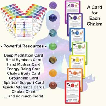 Deck of Chakra Healing Cards Helps Restore and Balance Your Energy with Meditations, Affirmations, Chakras Chart, Aromatherapy, Essential Oils, Reiki Symbols, Hand Mudras - (18) 4"x6" 2-Sided Cards