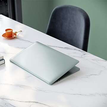 Coleshome 48 Inch Computer Desk, Modern Simple Style Desk for Home Office, Study Student Writing Desk, White Marble and Gold Leg