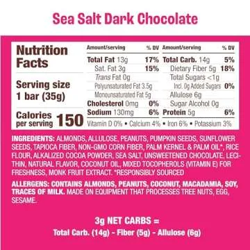 Munk Pack Keto Snack Bars, Sea Salt Dark Chocolate - Low Carb Nut Bar with 5g Protein, 1g Sugar with Allulose - Gluten Free & Low Glycemic - 12 Count