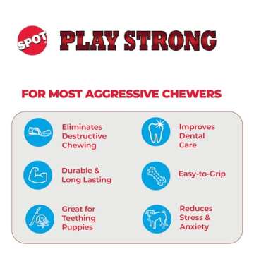SPOT Play Strong S Bone - Durable TPR, Long Lasting Dog Chew for Aggressive Chewers, Hollow Center t...