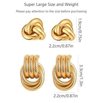Extra Large Chunky Knot Earrings - Geometric Gold Statement Jewelry for Women 1.3IN