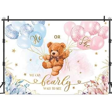LIGHTINHOME Bear Gender Reveal Backdrop 7Wx5H Feet He or She Pink or Blue Boho Floral We Can Bearly Wait Baby Shower Photography Background Mom-to- be Party Decorations Photo Booth Studio Prop Fabric