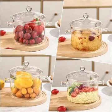 Glass Cooking Pots, 1.9L/64OZ Heat-Resistant Borosilicate Glass Saucepan with Cover, Cookware Set Stovetop Pot for Soup, Pasta,& Baby Food (64OZ)