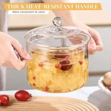 Glass Cooking Pots, 1.9L/64OZ Heat-Resistant Borosilicate Glass Saucepan with Cover, Cookware Set Stovetop Pot for Soup, Pasta,& Baby Food (64OZ)