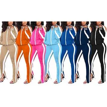 Ophestin Womens 2 Piece Tracksuit Long Sleeve Jacket Pants Set Jogging Suit Blue L