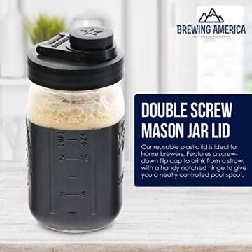 Mason Jar Lids Wide Mouth Plastic 4 pack-USA Made-Flip Cap Screw Top Pour Spout Drink Hole - Leak-proof for Kerr and Ball Canning Jars - Airtight for Drinks to Go and Controlled Pouring - Black