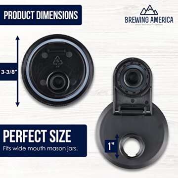 Mason Jar Lids Wide Mouth Plastic 4 pack-USA Made-Flip Cap Screw Top Pour Spout Drink Hole - Leak-proof for Kerr and Ball Canning Jars - Airtight for Drinks to Go and Controlled Pouring - Black