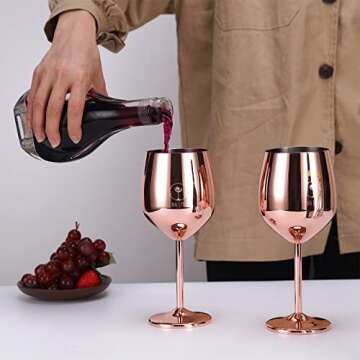 CANTONG Rose Gold Wine Glasses, Unbreakable Red Wine Glasses, Wine Glasses Set of 2