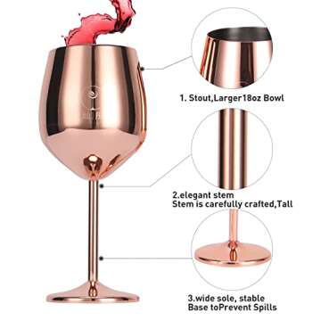 CANTONG Rose Gold Wine Glasses, Unbreakable Red Wine Glasses, Wine Glasses Set of 2