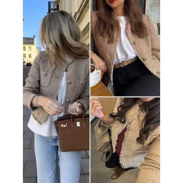 Stylish Hathne Women's Tweed Blazer with Pockets