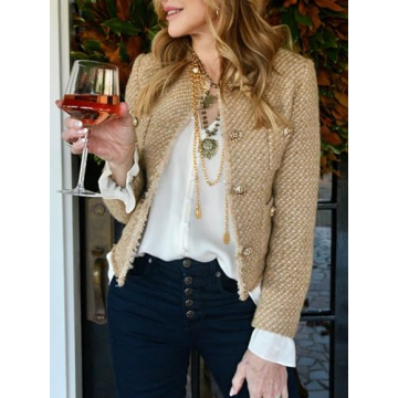 Stylish Hathne Women's Tweed Blazer with Pockets