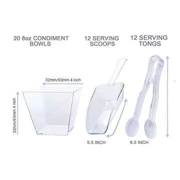 The Gourmet Goose 20 Pack 8 Oz Dessert Cups | Parfait cups, 12 Plastic Scoops, 12 Tongs, Plastic Cup...