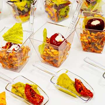 The Gourmet Goose 20 Pack 8 Oz Dessert Cups | Parfait cups, 12 Plastic Scoops, 12 Tongs, Plastic Cups for Party, Appetizer Cups, Reusable Ice Cream Bar Accessories for Parties, Buffets