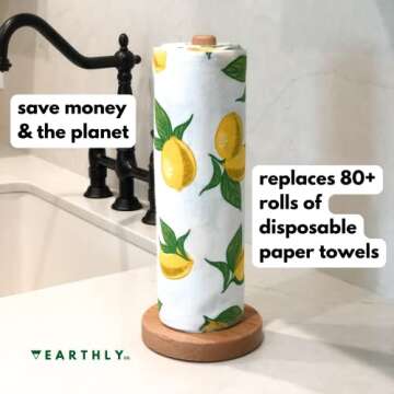 Earthly Co. Reusable Paper Towels - 10 Pack - Roll of Washable Cotton Cloth Paper Towels - Paperless...