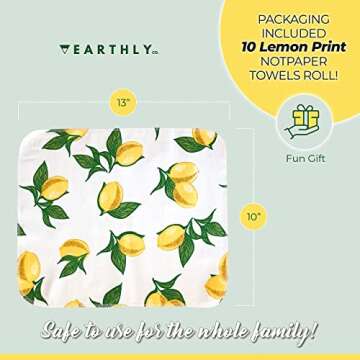 Earthly Co. Reusable Paper Towels - 10 Pack - Roll of Washable Cotton Cloth Paper Towels - Paperless Reusable Napkins Cloth Washable - Absorbent + Long Lasting - Zero Waste Products - (Lemon)