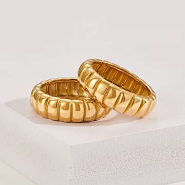 AllenCOCO 14k Gold Plated Chunky Ring - Unisex Minimalist Ribbed Band