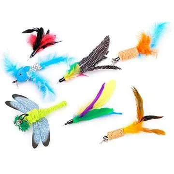 ZoyPet Cat Feather Toys Set, Cat Retractable Teaser Wand Toy, Interactive Cat Chaser Toy for Exercising Kitten or Cat, Included 2 Refills Feathers CT15-8 Cork Colorful Feather