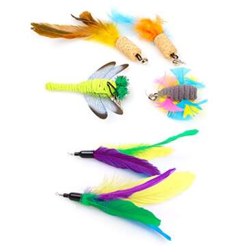 ZoyPet Cat Feather Toys Set, Cat Retractable Teaser Wand Toy, Interactive Cat Chaser Toy for Exercising Kitten or Cat, Included 2 Refills Feathers CT15-8 Cork Colorful Feather