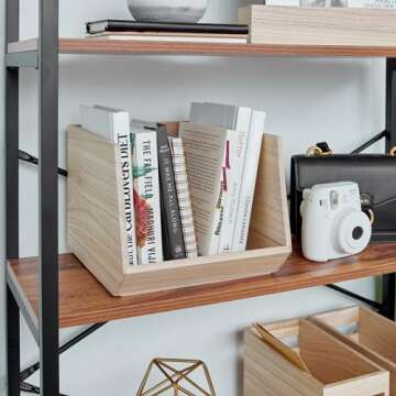 iDesign Renewable Paulownia Wood Collection Open Front Storage Bin, 11.46" x 8" x 10", Natural