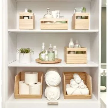 iDesign Renewable Paulownia Wood Collection Open Front Storage Bin, 11.46" x 8" x 10", Natural