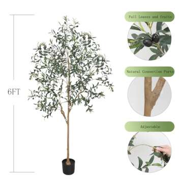 Pertivery 6FT Artificial Olive Tree, Fake Olive Tree 6 ft Faux Silk Tree Potted Large Faux Olive Bra...