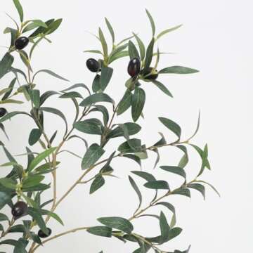 Pertivery 6FT Artificial Olive Tree, Fake Olive Tree 6 ft Faux Silk Tree Potted Large Faux Olive Branches & Fruits Artificial Tree with Warm LED Light String for Modern Home Office Indoor Decor