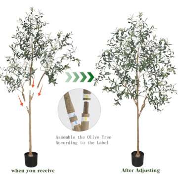 Pertivery 6FT Artificial Olive Tree, Fake Olive Tree 6 ft Faux Silk Tree Potted Large Faux Olive Branches & Fruits Artificial Tree with Warm LED Light String for Modern Home Office Indoor Decor