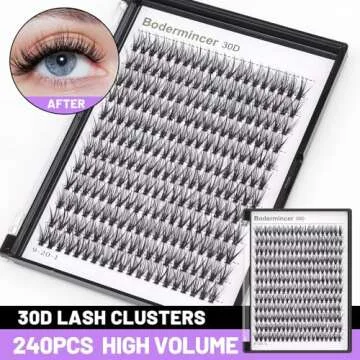 Bodermincer 30D Cluster Lashes - 240pcs D Curl Individual Eyelash Extensions for Glamorous DIY Look