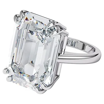 Swarovski Mesmera Ring with Rhodium Finish and Large Crystal, Size 5 - A Statement Piece
