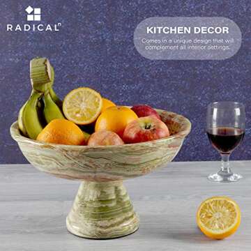 Radicaln Handmade Green Onyx Marble Fruit Bowl - 12 Inch Decorative Kitchen Bowl