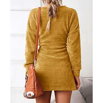 Faisean Womens Bodycon Velvet Dress Empire Waisted Long Sleeve Tie Front Mini Party Dress