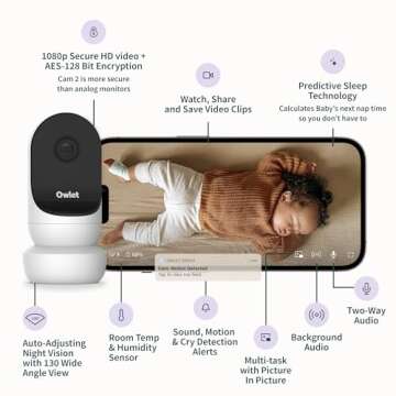 Owlet Cam Smart Video Baby Monitor with Video Camera and Audio - Secure WiFi, 1080p Night Vision, Customize Cry, Sound and Motion Alerts, 2-Way Audio, Mounting kit