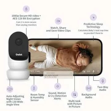 Owlet Cam Smart Video Baby Monitor with Video Camera and Audio - Secure WiFi, 1080p Night Vision, Customize Cry, Sound and Motion Alerts, 2-Way Audio, Mounting kit