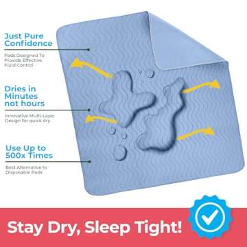Utopia Bedding Washable Underpads 34" x 36" (Pack of 4), Waterproof Reusable Heavy Absorbency Incontinence Bed Pads for Adults, Kids, Elderly and Pets, Bedwetting Pads for Sofa and Couch (Blue)