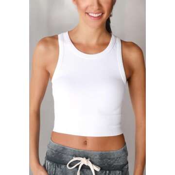 NIKIBIKI Women Seamless Chevron High Neck Crop Top, Made in U.S.A, One Size (White)