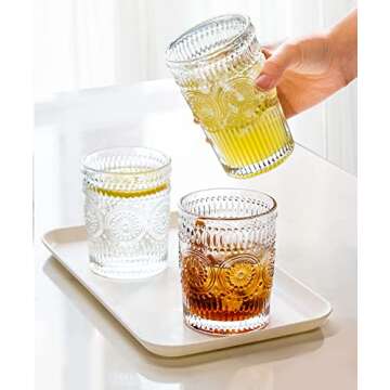 LOYUYU Set of 6, Romantic Water Glasses, 12 oz Premium Drinking Glasses Tumblers, Vintage Glassware ...