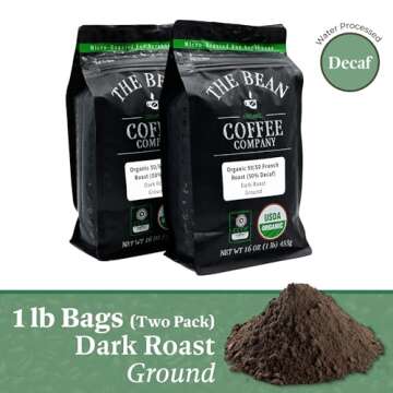The Bean Organic Coffee Company 50/50 French Roast, Decaf & Caff Coffee: 16oz (Pack of 2)
