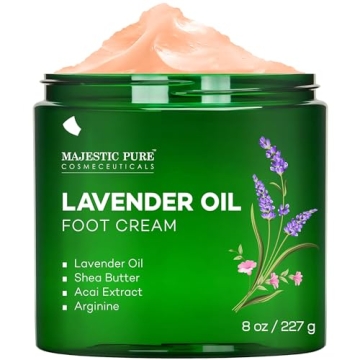Majestic Pure Lavender Oil Foot Cream - Soothes Dry Cracked Feet, Heels, & More