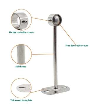 2 Pack Ceiling Mount Bracket, Stainless Steel Wardrobe Pipe Bracket Rod Holder Ceiling Holder, ULIFESTAR Shower Curtain Closet Wardrobe Rod Lever Support Holder Pipe Flange Socket 32x200mm/1.26x8''