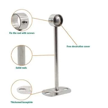 2 Pack Ceiling Mount Bracket, Stainless Steel Wardrobe Pipe Bracket Rod Holder Ceiling Holder, ULIFESTAR Shower Curtain Closet Wardrobe Rod Lever Support Holder Pipe Flange Socket 32x200mm/1.26x8''