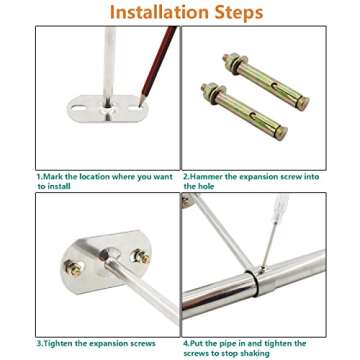 2 Pack Ceiling Mount Bracket, Stainless Steel Wardrobe Pipe Bracket Rod Holder Ceiling Holder, ULIFESTAR Shower Curtain Closet Wardrobe Rod Lever Support Holder Pipe Flange Socket 32x200mm/1.26x8''