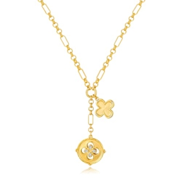 WOWORAMA Gold Coin Charm Necklace - Unique Gold Plated Lucky Leaf Pendant for Women