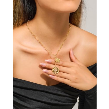 WOWORAMA Gold Coin Charm Necklace for Women - Elegant Layering Pendant